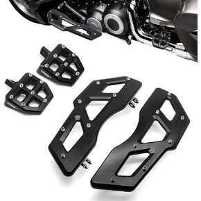 MZS Motorcycle Floorboards Passenger Driver, Touring Footboards Set Wide Foot Pegs Board Pedal Stretched Black Compatible with Electra Street Glide Road King Ultra Limited Trike Softail