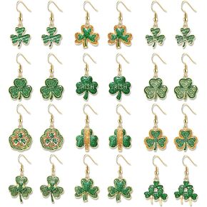 12/16 Pairs St. Patrick's Day Earrings for Women, Glitter Shamrock Earrings Irish Lucky Leaf Hat Boot Dangle Earrings, Irish Holiday Hook Earring St. Patrick's Day Accessory Gifts