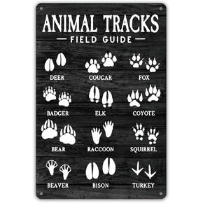 MATou Black Animal Tracks Field Guide Metal Tin Sign Wall Decor Rustic Woodland Theme Nursery Sign for Home Office Nursery Bedroom Decor Gifts Tin Sign Metal Signs Wall Decor Poster 6 * 8 in