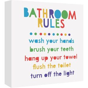 Funny Kids Bathroom Rules Sign Box, Colorful Kids Bathroom Decor Set for Nursery, Primary School, Family Children's Bathroom, Toddler Bathroom Accessories on Bathroom Shelf