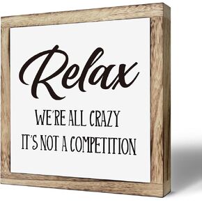 Relax Sign, Funny Wood Sign, Playroom Decor, Farmhouse Home Decor, Relax Were All Crazy Sign, Freestanding Wooden Block Sign, Home Party Decor, Wooden Plaques Box Signs, 9.8 * 9.8 Inch