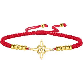 Dreamtimes Trendy Witch Knot Charm Bracelet for Women Vintage Om Yoga Bracelet Stainless Steel Beads Charm Black Red Blue Purple Rope Bracelets Celtics Bracelet Wiccan Bracelet Amulet Witchcraft Jewelry