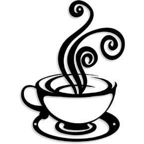 Oubasa Metal Pour Coffee Cup Wall Decor, Black Coffee Cup Silhouette Wall Art, Minimalist Cafe Themed for Office Coffee Bar Shop Home Decorations (Coffee)