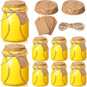 8 Set Football Senior Night Gift Football Glass Jar 7oz Glass Jar with Cork Lid Mini Football Team Gift Bonus Twine and Labels for Football Sport Party Favors Decoration