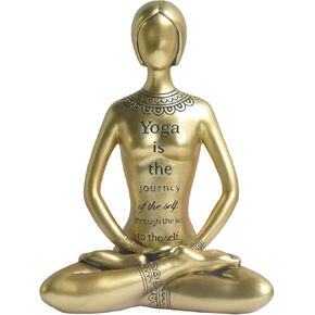 Pigort Rustic Gold Yoga Spiritual Decor Yoga Letters Statues Ornaments for Shelf Decor Accents, Gifts for Women, Zen Garden Decorations