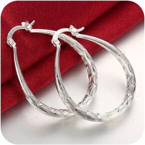 925 فضة أنبوب هوب أقراط ، Metmejiao 925 فضة موضة كلاسيكية قشور السمك هوب قطرة استرخى القرط