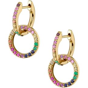 Rainbow Hollow Circle Cubic Zirconia Small Hoop Earrings for Women Hypoallergenic Dainty 925 Sterling Silver Post 14K Gold Plated CZ Rainbow Short Dangle Drop Round Huggie Hoops Minimalist Hooped Fashion Jewelry Gifts