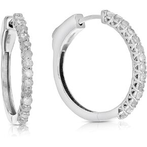 1/2 cttw Diamond Hoop Earrings .925 Sterling Silver 32 Stones Dangle 3/4 Inch
