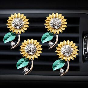 4pcs/Set Bling Bling Car Fragrance Crystal Sunflower Car Diffuser Air Freshener with Vent Clips