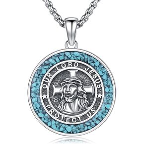 Patron Saint Medal Necklace 925 Sterling Silver Religious Protection Pendant Necklace Catholic Jewelry Gift for Men Women