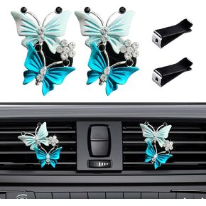 2 PCS Car Air Fresheners Vent Clips, Cute Dual Butterfly Rhinestone Air Freshener Perfume Clip, Sparkly Auto Aroma Diffuser Decoration, Universal Vehicle Interior Accessories (Purple)