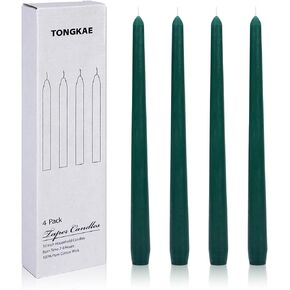 Taper Green Candles, 4 Pack,10 inches Long, Unscented, Smokeless, Dripless, Cotton Wick, 7-8 Hours Burn Time, for Dinners,Christmas, Weddings, Parties, Holidays, Religious Events, Home Decor