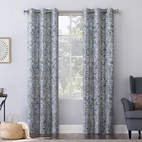 No. 918 Kenji Medallion Draft Shield Fleece Insulated Energy Efficient Grommet Curtain Panel, 40" x 84", Navy Blue