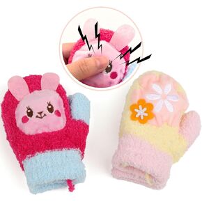F Flammi 2 Pairs Squeaky Fleece Mittens for Toddler Boys Girls, Adorable & Funny Gloves for Baby 1-3Y