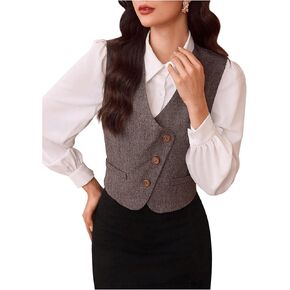 MakeMeChic Women's Button Down V Neck Suit Vest Sleeveless Slim Fit Business Waistcoat