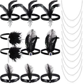 Yingzhao 20 Pcs 1920s Flapper Costume Headband Black Feather Carnival Headpiece 1920s Flapper Theme Accessories (Retro Style)