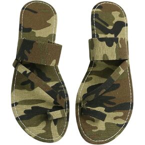 GORGLITTER Women's Camo Print Thong Strappy Flat Sandals Open Toe Slide Sandals Ring Flip Flops