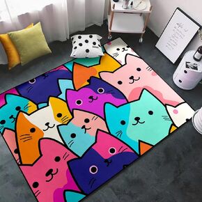 Cat Rug for Girls Bedroom - Cat Area Rug Cartoon Cat Rug Carpet for Kids Room Cute Cat Rugs Room Decor Colorful Anime Rug with Cat Printed, 2.5x4 Feet