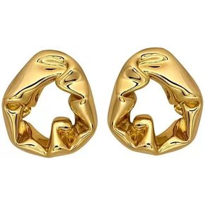Geometric Hammered Stainless Steel Hoop Earrings for Women, 18K Gold-Plated Statement Round Stud Earrings, Vintage Gold Drop Earrings Dangle Earrings, Fashion Jewelry Gifts, Elegant Design for Special Occasions Gold & Silver
