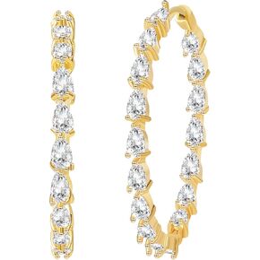 Teardrop Austrian Crystal Hinged Hoop Earrings for Women 14K Gold Plated Hypoallergenic Jewelry Gifts for Women