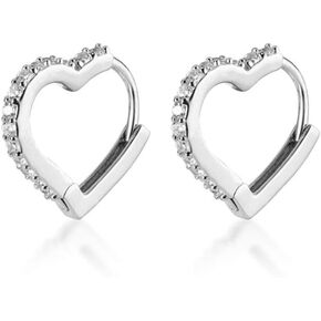 CZ Love Heart Huggie Small Hoop Earrings for Women Girls Teens 925 Sterling Silver Crystal Heart Daith Cartilage Stud Minimalist Sleeper Hoops Cute Birthday Christmas Valentine Mother's Day Jewelry Gifts