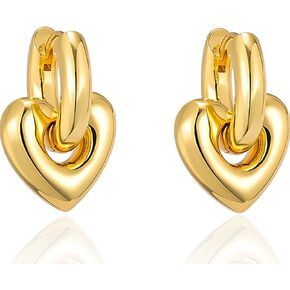 Chunky Gold Hoops Earrings for Women,18K Gold Plated Stainless Steel Earrings with Convertible Dangle,Hypoallergenic Trendy Jewelry Gift for Women