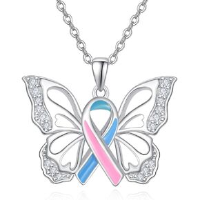 TANGPOET Cancer Necklace Gifts for Women 925 Sterling Silver Cancer Awareness Butterfly Pendant Necklace Jewelry Strength Inspirational Gifts for Cancer Survivors with 18"+2" Chain