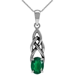 Silvershake 1.12ct. Natural Emerald Green Agate 925 Sterling Silver Celtic Knot Pendant with 18 Inch Chain Necklace