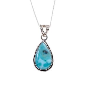 925 Sterling Silver Bohemian Pendant Necklace for Women with Drop Green Turquoise Gemstone