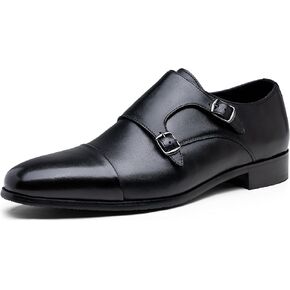 Jousen Mens Dress Loafers Leather Double Monk Strap Oxford Slip On Cap Toe Dress Shoes for Men