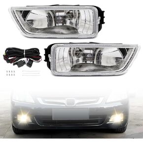 YLT AUTO Fog Light Fits 2003-2007 For Honda Accord / 2004-2008 For Acura TL Assembly A Pair of LH+RH Replacement with Halogen Bulbs and Switch Harness Kit Clear Lens fog lamp