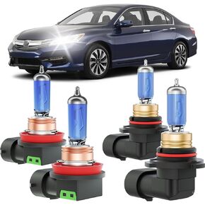 Accord Halogen Headlight Bulbs Fits For 2013-2018 Honda Accord Halogen High Low Beam Combo, Ultra Bright 5000K White Bulbs, 12V-100W, Pack of 4