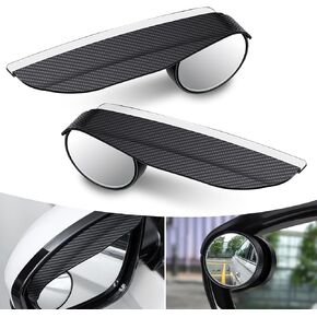 مرآة الرؤية الخلفية العمياء Pack-2 للسيارة + حاجب المطر، مرآة رؤية خلفية ممتدة قابلة للتعديل من ألياف الكربون 360 درجة، لوحة تحويل مياه الأمطار، عالمية للسيارات (أسود) in Kuwait