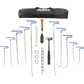 ABN Paintless Dent Repair Rods with Tips - 20pc Car Dent Pusher Rods Body Repair Dent Removal Tool Kit with Leverage Chain for Door Dings Hail Damage and Large Dents
