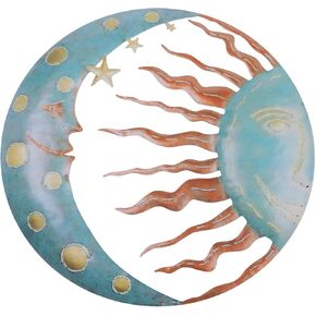 Metal Sun and Moon Wall Decor, 11.8 Inches Large Metal Sun Wall Decor Outdoor, Sun and Moon Wall Art Outdoor Metal Wall Art for Indoor Living Room Apartment Patio Wall Decor Garden Fence Decorations