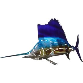 Amosfun Metal Sailfish Wall Art Decor Metal Fish Wall Hanging Ornament for Kitchen Living Room Bedroom Swimming Pool 6.5 x 15.6 Inch