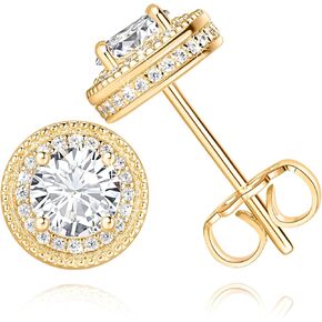 AMELINE 14K Gold Studs Earrings for Women, Small Stud Earrings for Women, Stylish Minimalist Womens Earrings Design, Brilliant Cubic Zirconia Earrings Studs, 11 mm
