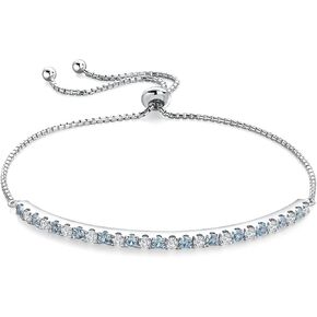 Moissanite Tennis Bracelet, Birthstone Bracelets for Women 14K White Gold Plated Sterling Silver 2mm Multicolor Adjustable Tennis Bracelets for Women, Size 7.25"