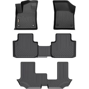 Binmotor-All Weather Custom Floor Mats for Volkswagen Atlas(7 Passenger Bench Seating) 2018-2025, 3 Rows Full Set Car Mats TPE Material, Heavy Duty Car Floor Liners Black Automotive Atlas Accessories