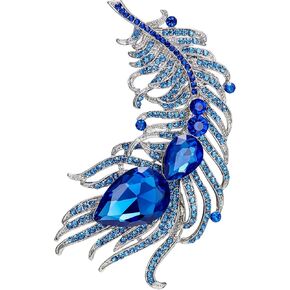 EVER FAITH Women's Austrian Crystal 4 Inch Peacock Plume Teardrop Brooch