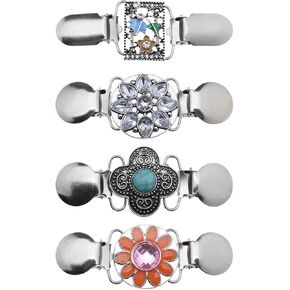 4pcs Vintage Sweater Shawl Clips Retro Cardigan Collar Clips Alloy Rhinestone Dress Shirt Brooch Clips for Women Girls Wearing 4 Styles