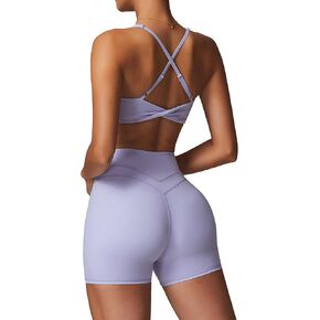 Womens Workout Sets Cross Back Sports Bras Matching High Waist Biker Shorts Yoga Jogger Outfits Work Out Clothes