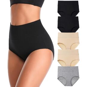 K-CHEONY Women's Underwear High Waisted Cotton Briefs Breathable Full Coverage Panties Multipack Regular and Plus Size