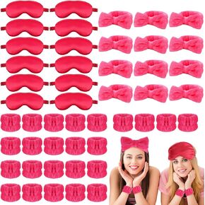 Xtinmee 48 Pcs Spa Headband Bulk Pink Party Supplies Wristband Eye Mask for Girls Women Birthday Sleepover Party Favors(Pink)