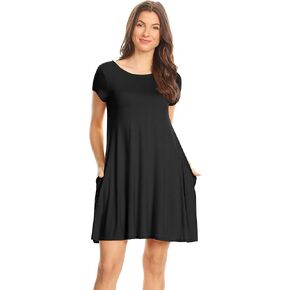 فستان تي شيرت كاجوال للنساء فستان تونيك واسع مع جيوب مقاس عادي وحجم كبير in Kuwait