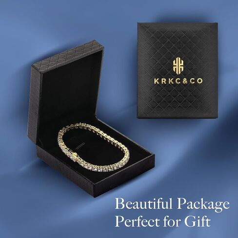 KRKC&CO 3/4mm Tennis Bracelet for Women Men, 14k Gold/White Gold Bracelets, Iced Out 5A Cubic Zirconia Stones, Bridal Wedding Jewelry for Her in Saudi Arabia