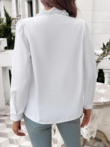 Women's Elegant Blouses Casual Long Sleeve Striped Button Up Work Office Shirts Teacher Fall Ruffle Lace Cute Tops in Saudi Arabia