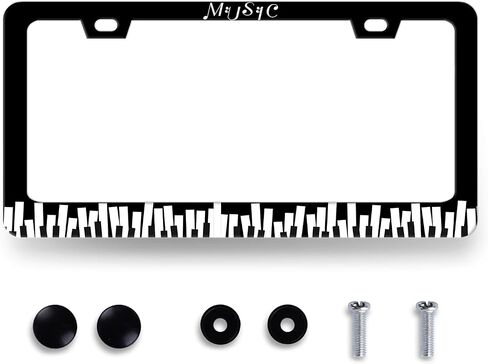 Piano Music License Plate Frame Music Notes License Plate Holder Stainless Steel Front and Rear Car Tags Auto Parts Funny License Plate Decoration with Screws for Men Women s 12.2"x 6.2" in Saudi Arabia