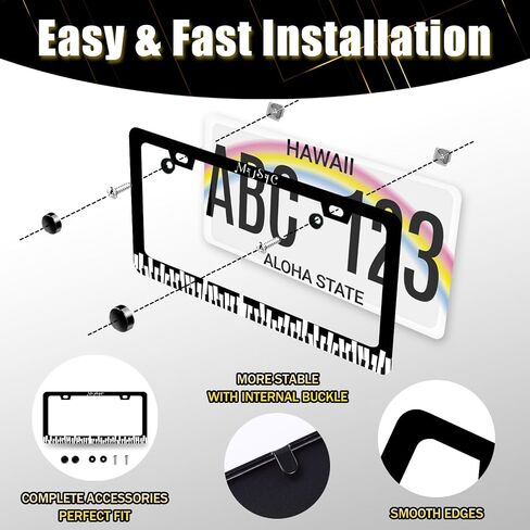 Piano Music License Plate Frame Music Notes License Plate Holder Stainless Steel Front and Rear Car Tags Auto Parts Funny License Plate Decoration with Screws for Men Women s 12.2"x 6.2" in Saudi Arabia