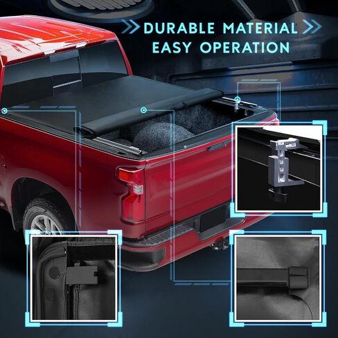 6.6 Ft (79.2 in) Soft Roll-up Truck Bed Tonneau Cover Compatible with 2014-2018 Chevrolet Silverado & GMC Sierra 1500, Water-Proof, Vinyl & Aluminum Truck Bed Cover for Chevy/GMC 1500 in Kuwait